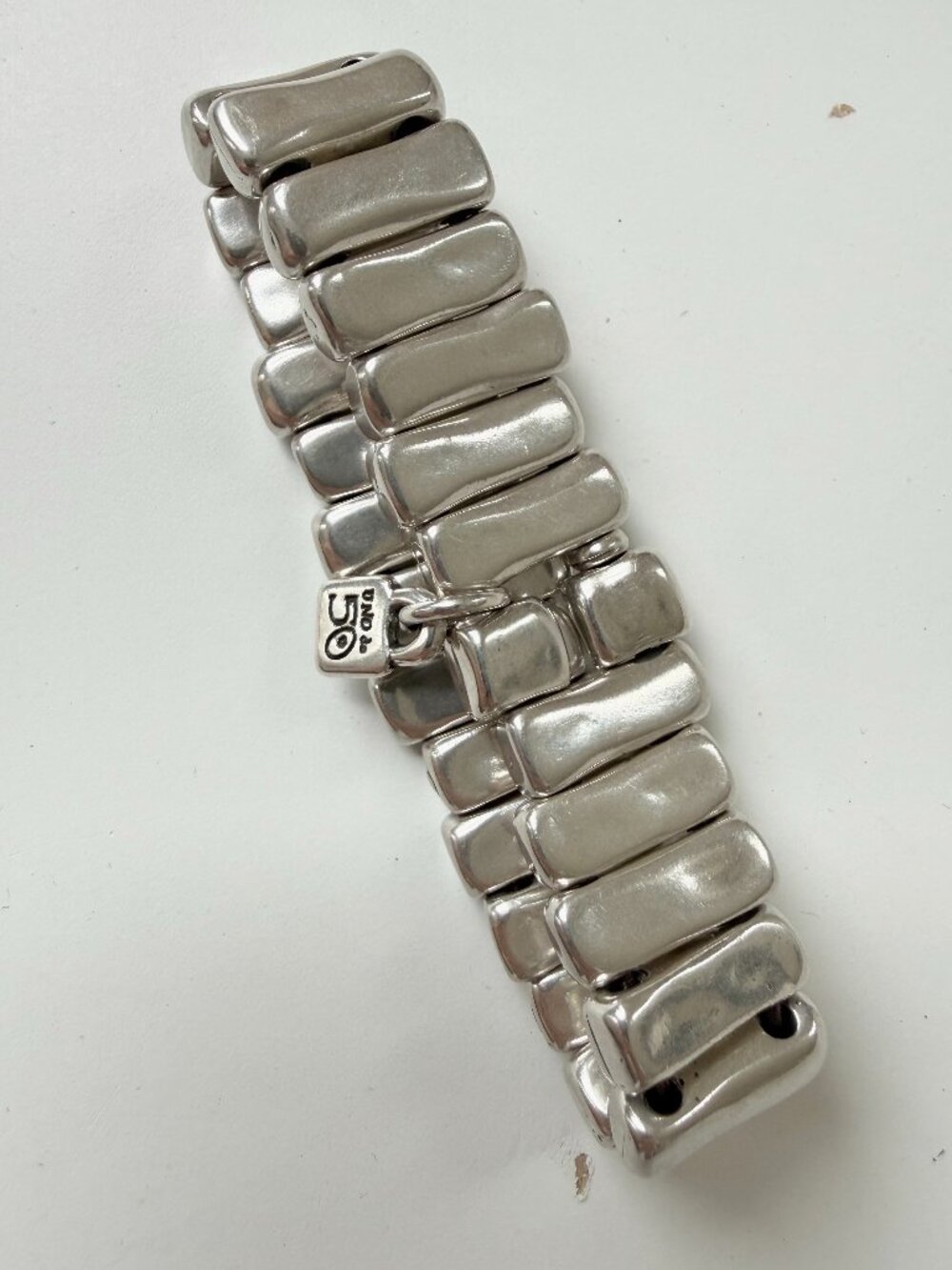 Uno De 50 Silver Bead and Elastic Bracelet